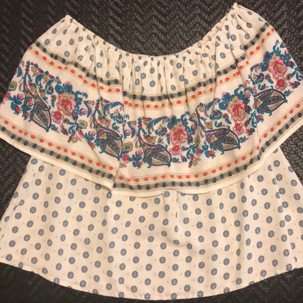 Printed off the shoulder top